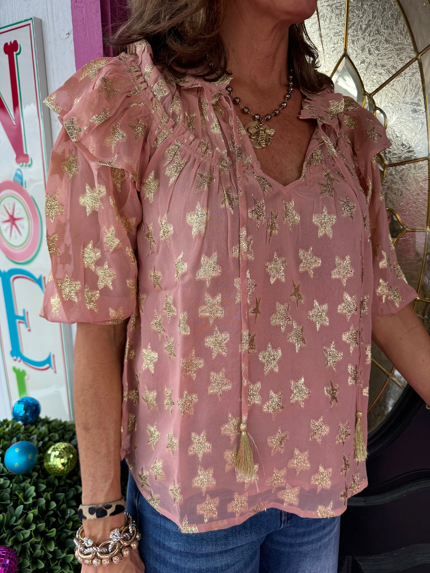 Rose Shiny Stars Top