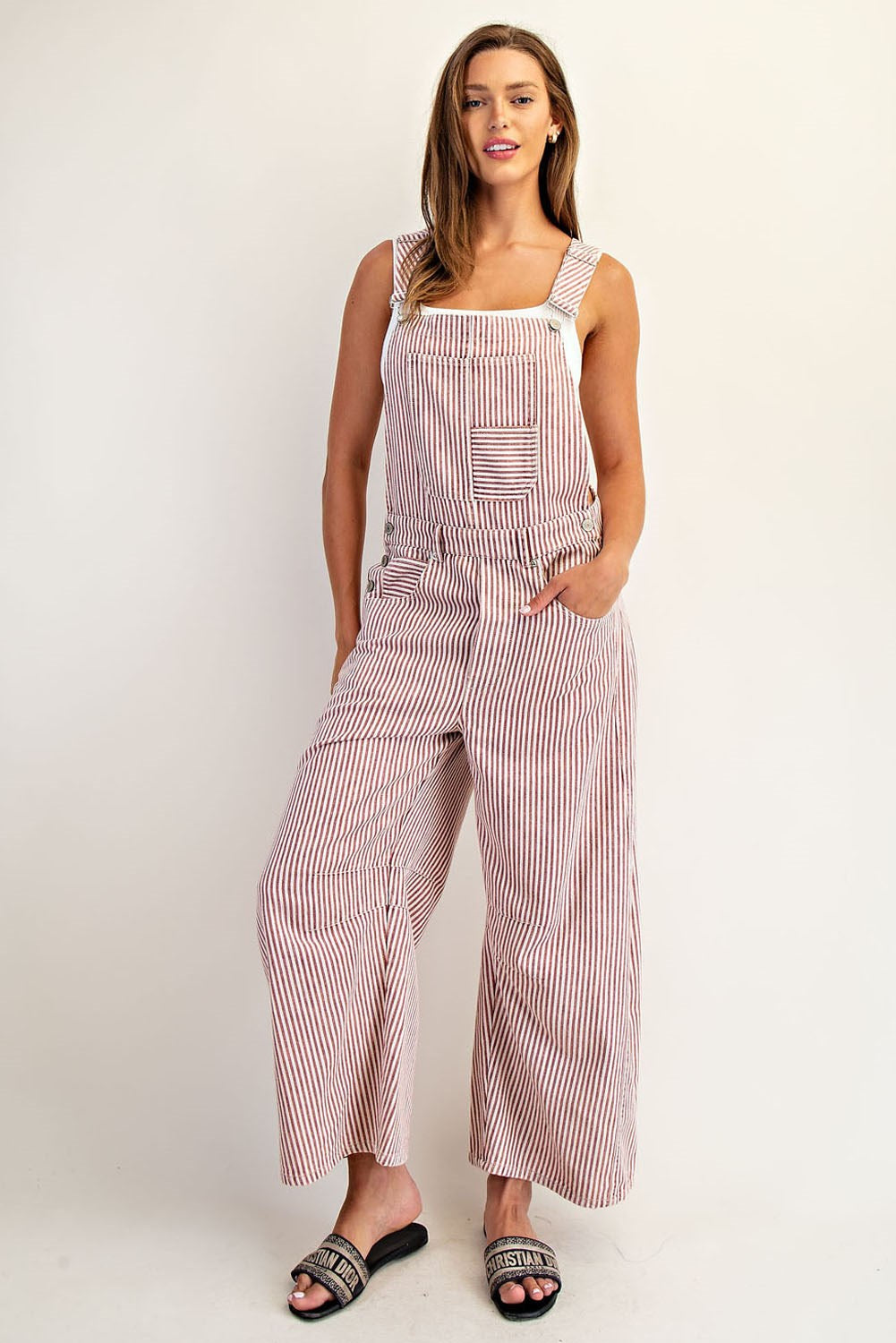 Raspberry Stripe Barrel Jumpsuit