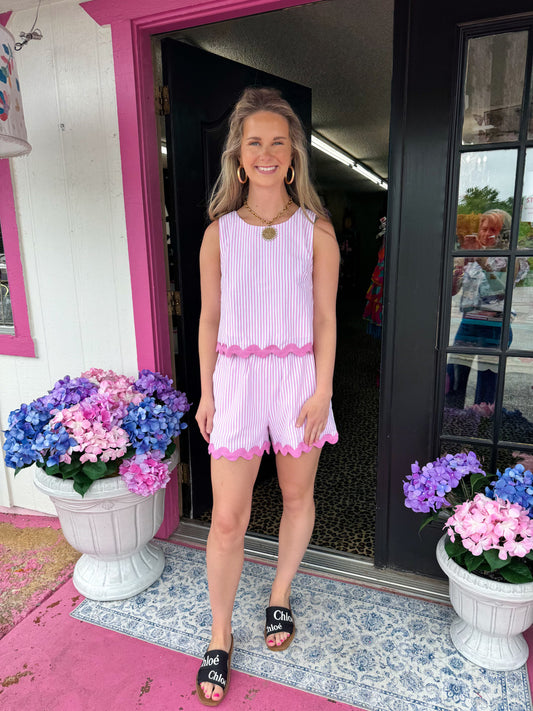 Striped Rick Rack Trim Shorts