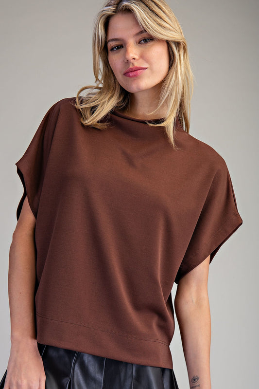 Brown Mock Neck SS Top
