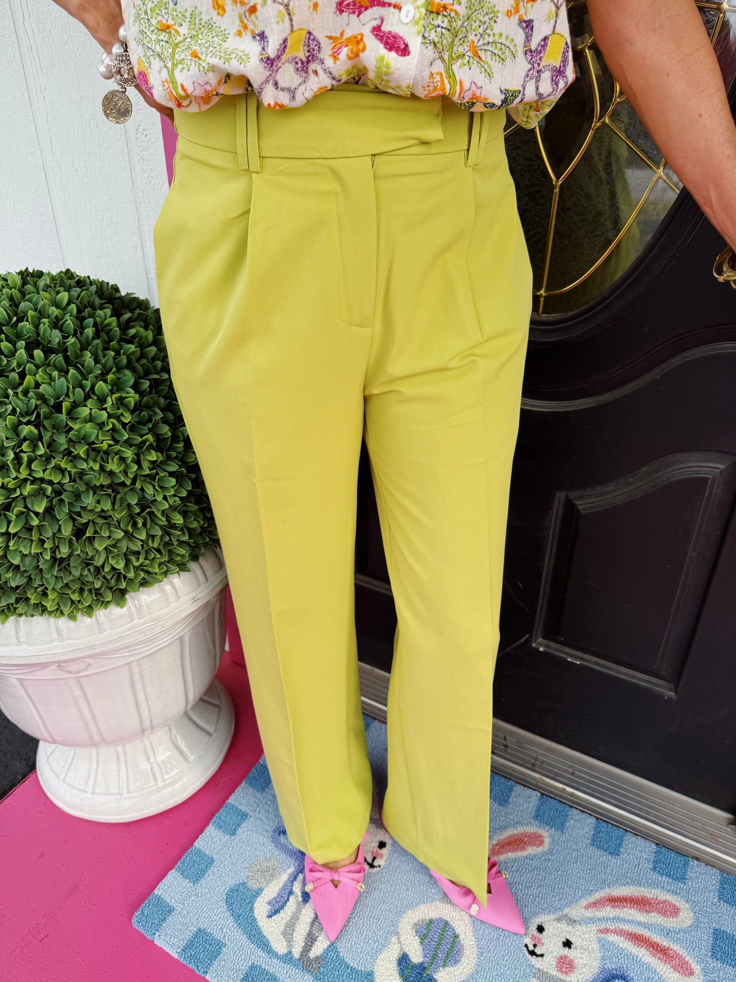 Cyber Lime Pleated Trousers