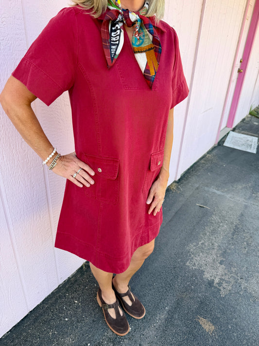 Red SS Dress w/Front Pockets