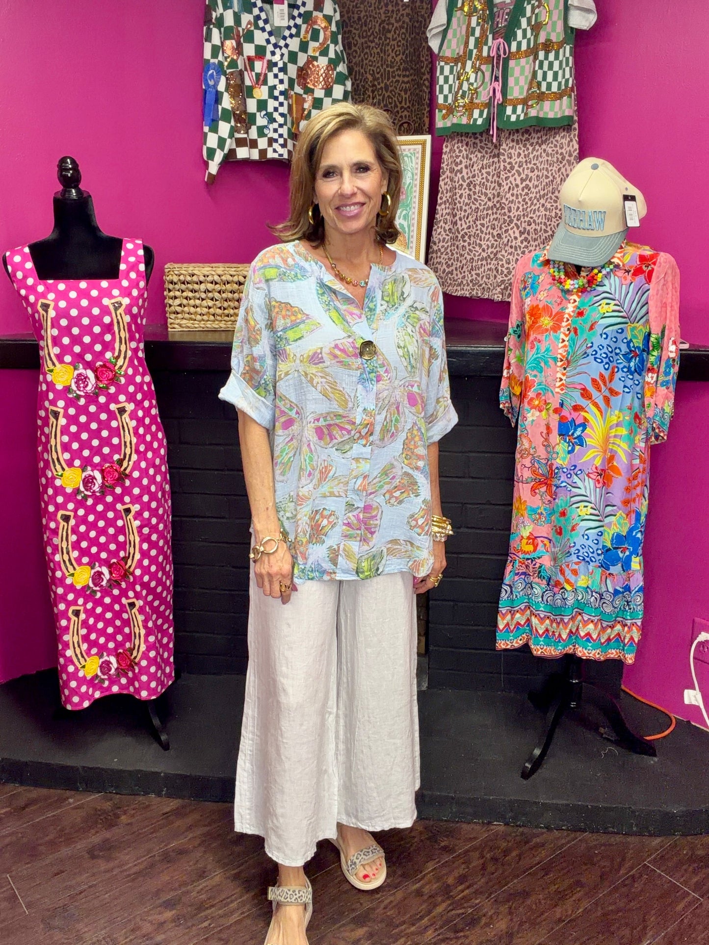 Turquoise Printed One Button Top