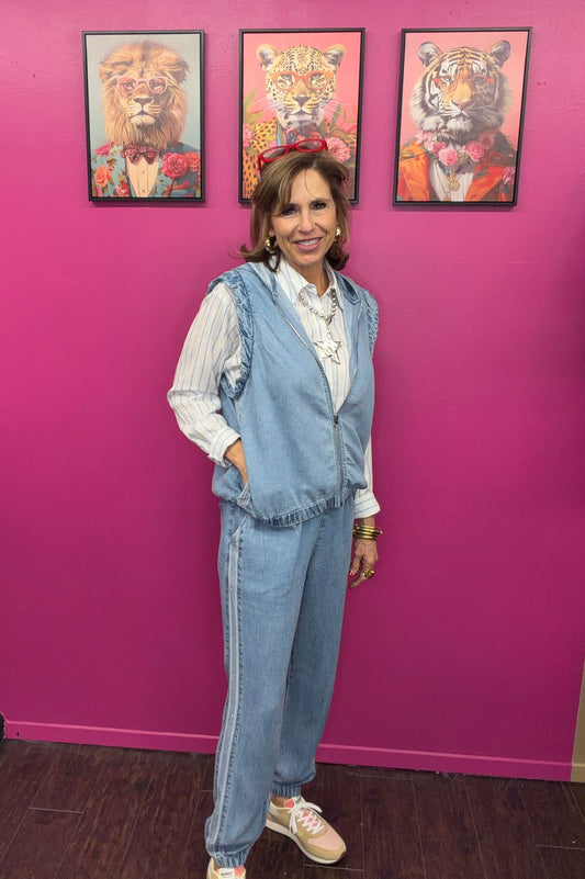 Denim Bling Jogger Pant Set