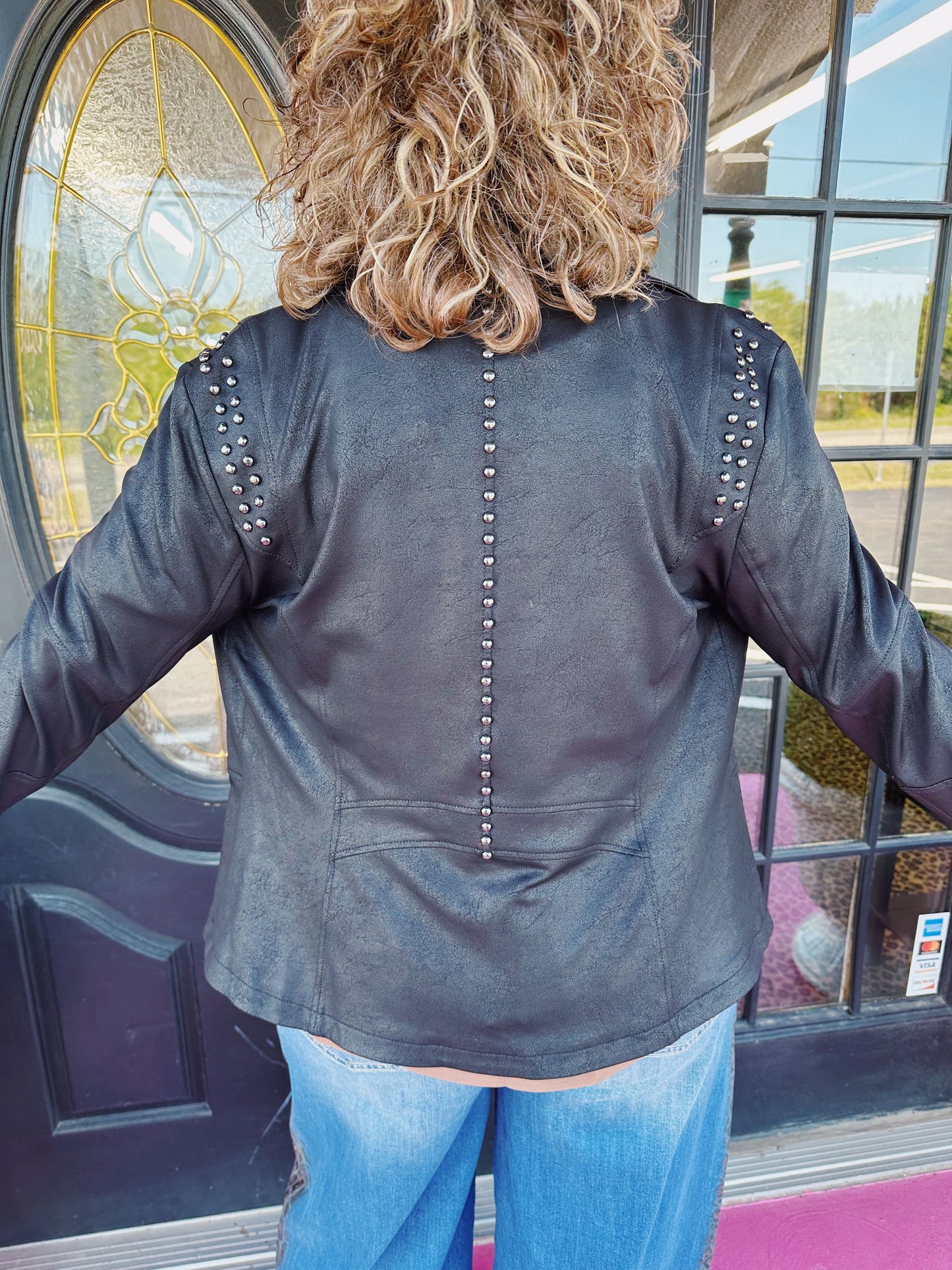 Black Studded Liquid Leather Jacket