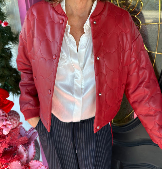 Red Heart Quilted Baseball Jacket