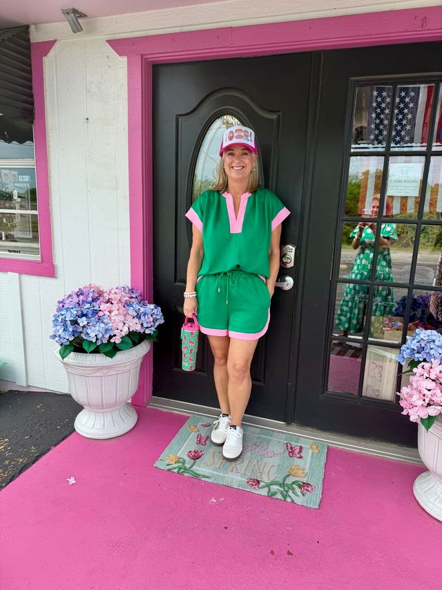 Green Short Set w/Pink Trim