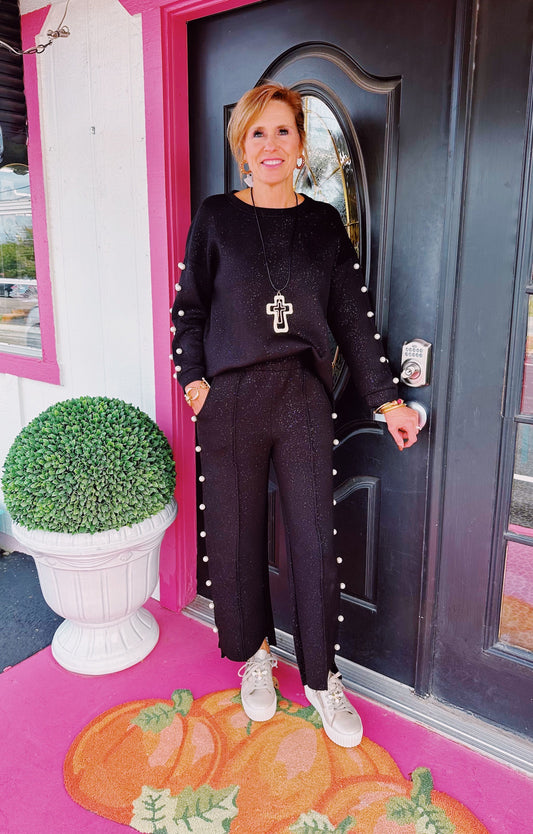 Black Katri Scuba Pearl Pant Set