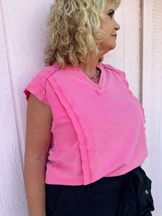 Hot Pink Ruffle Terry Top