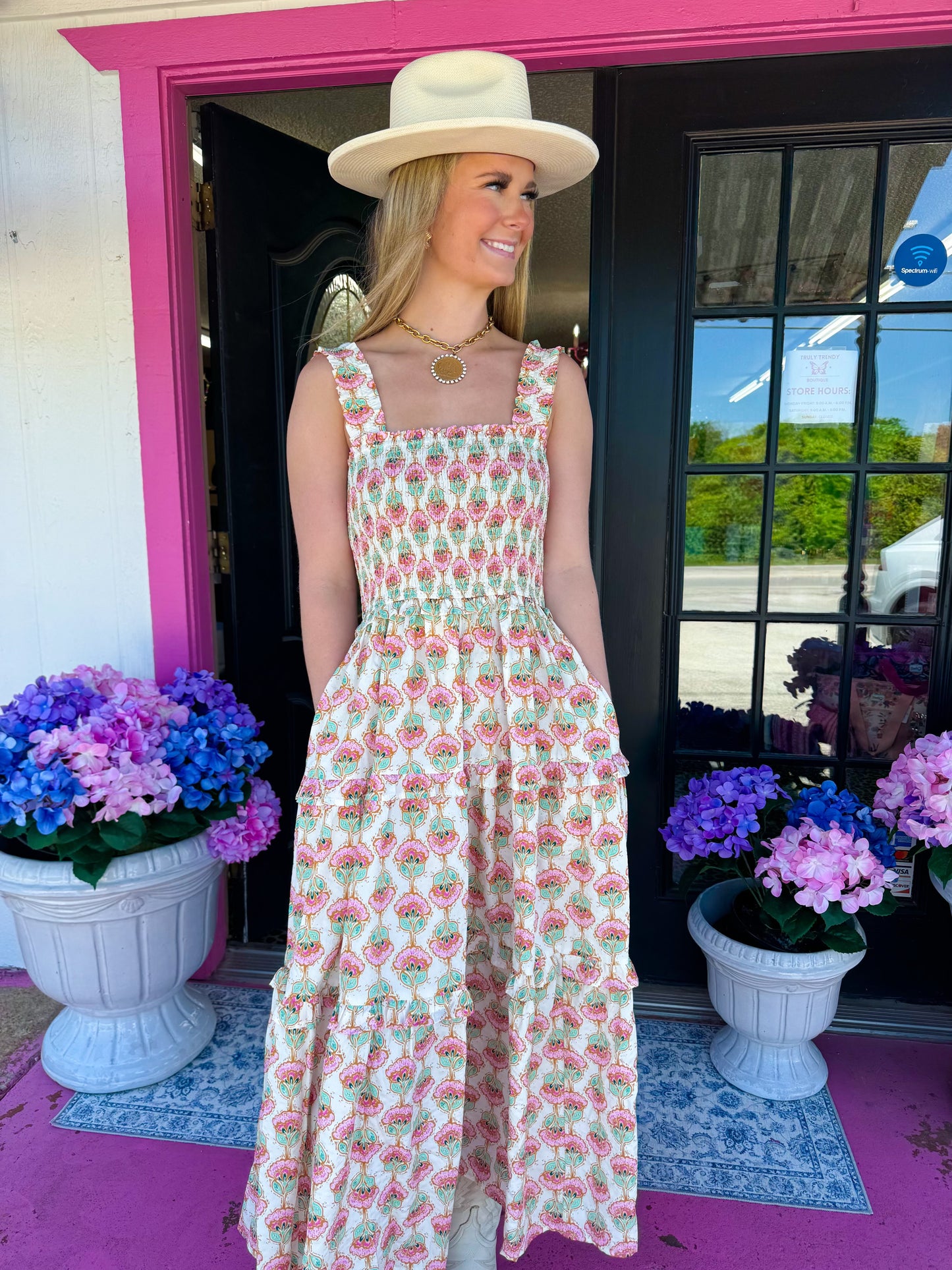 Cream Floral Maxi Dress