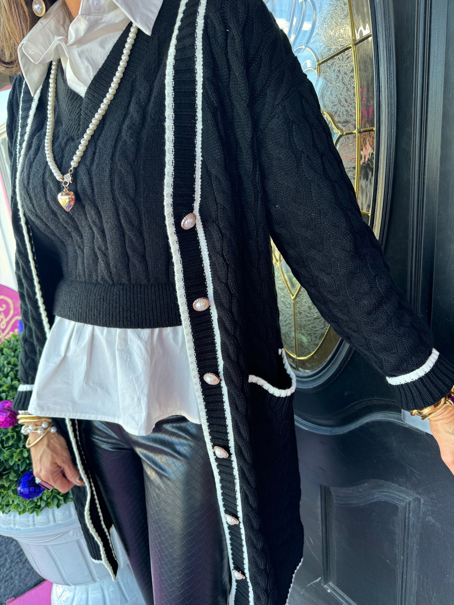 Blk/White Long Cardigan