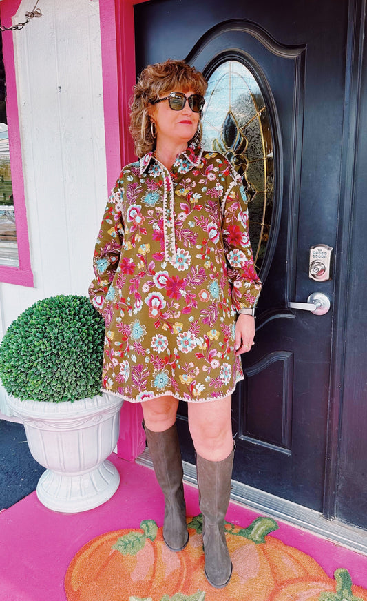 Ash Olive Print Shirt Dress