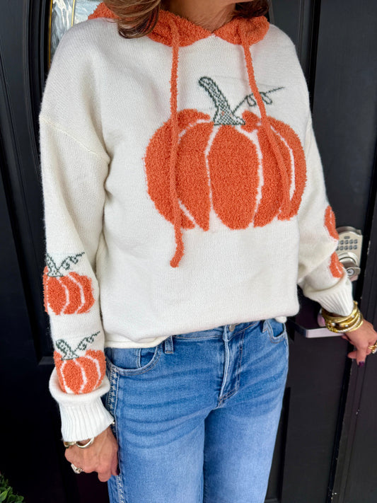 Cream Pumpkin Sweater W/Hood