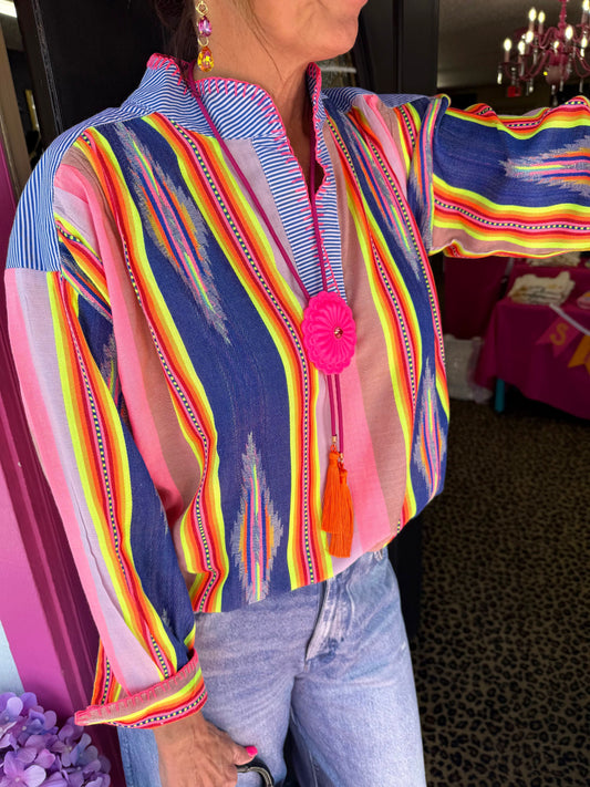 Blue Ikat Stripe Popover