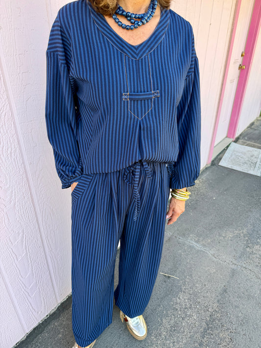 Midnight Striped Pant Set