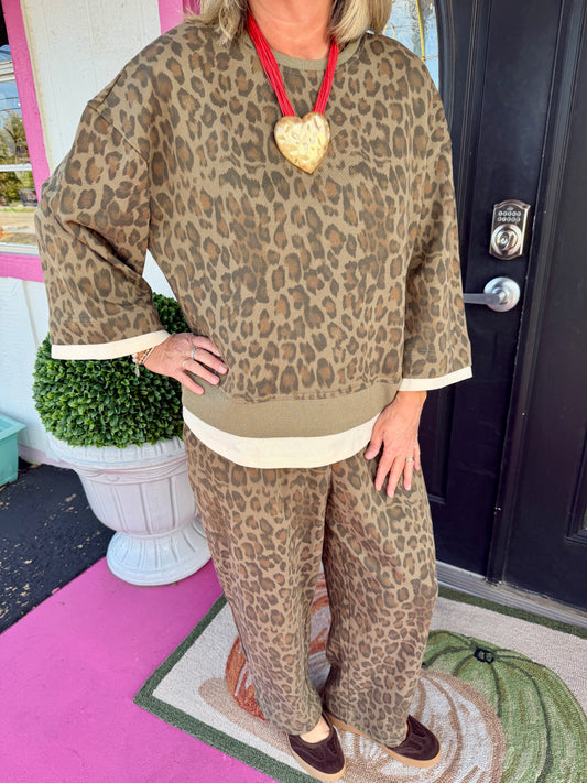 Olive Leopard Sweat Set