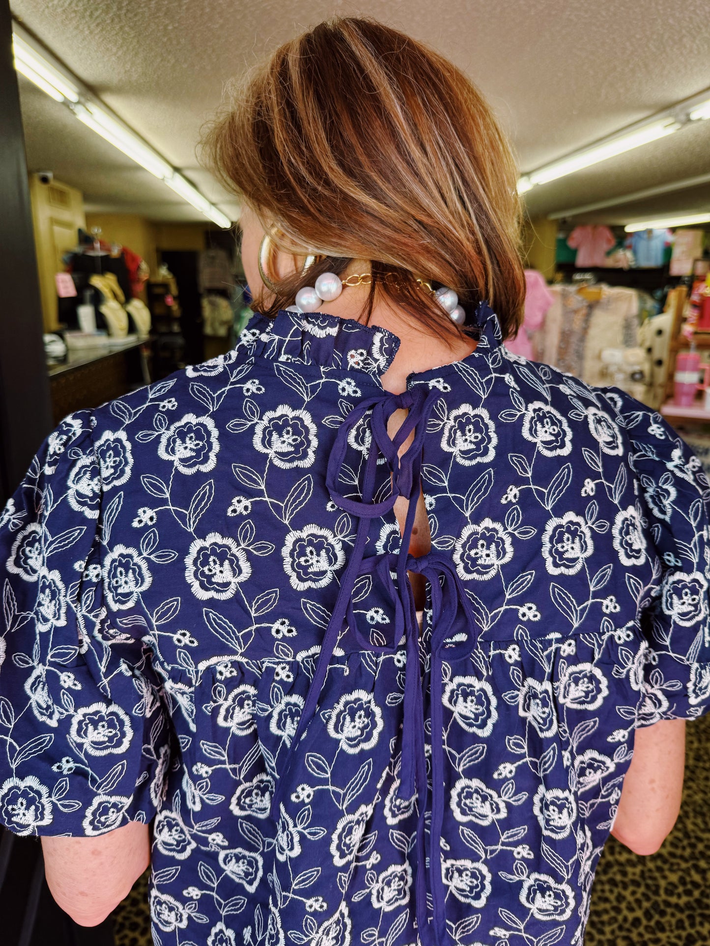 Navy Floral Embroidered Short Set