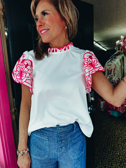 Pink Embroidery Sleeve Top