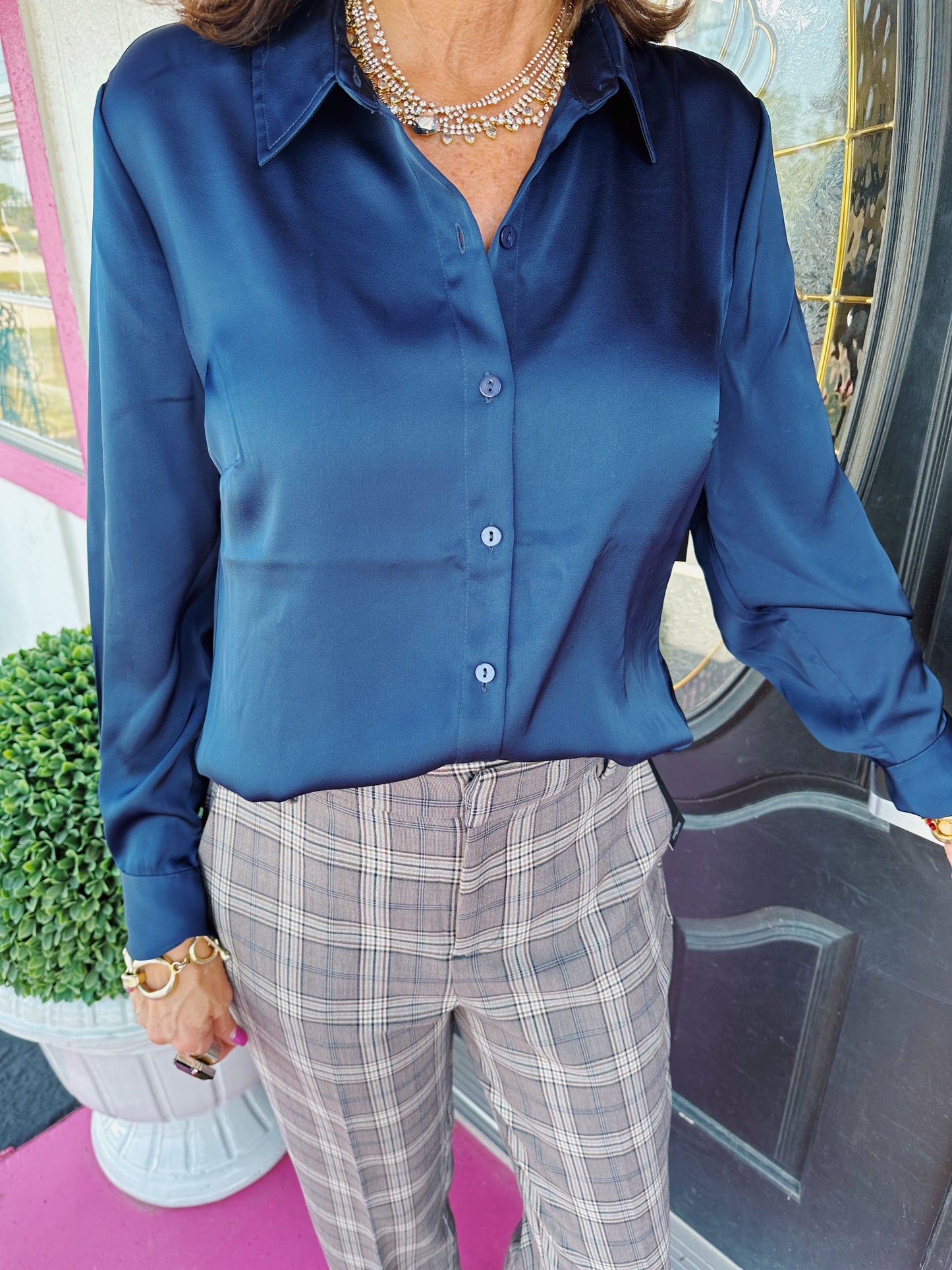 Dark Navy Button Front Blouse