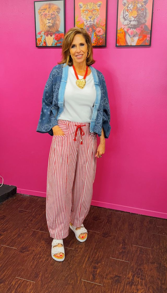 Drawstring Striped Barrel Pant