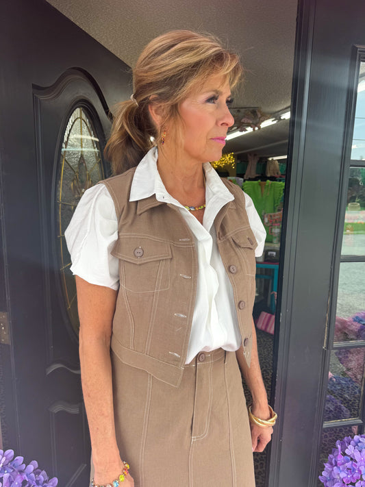 Olive Linen SS Vest