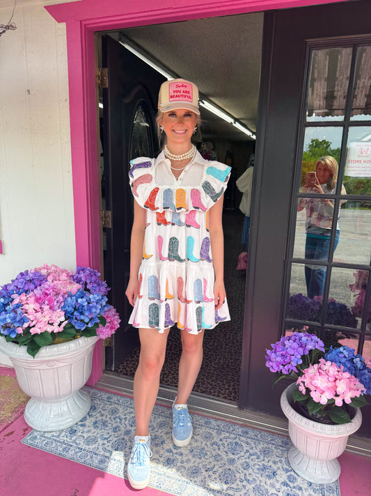White Cowboy Boot Dress