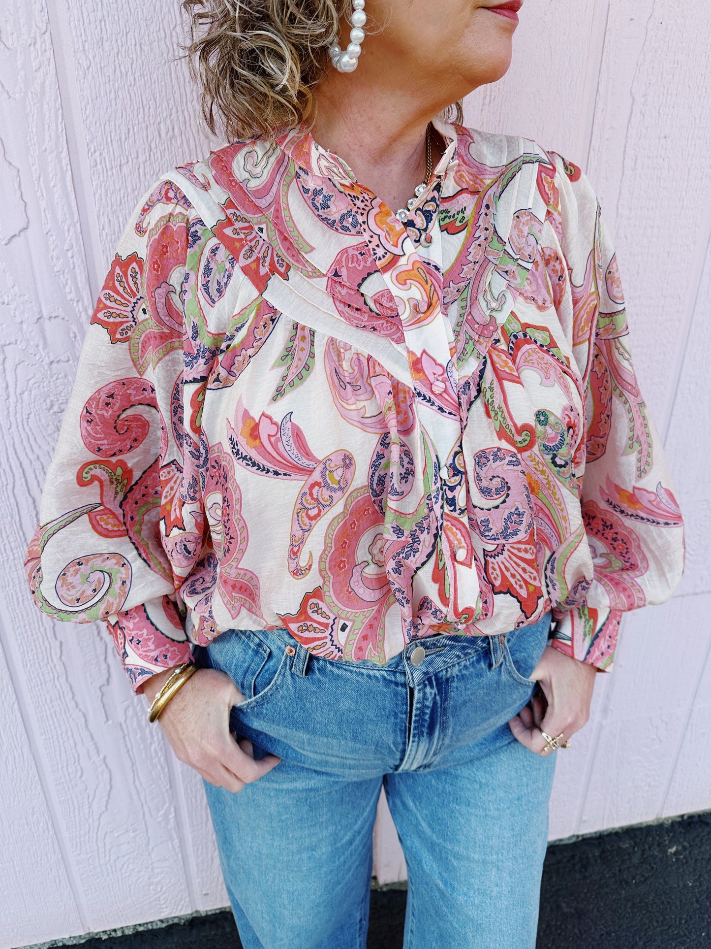 Candy Coral Paisley LS Top