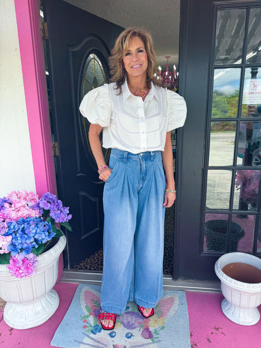 White Pearl Puff Top