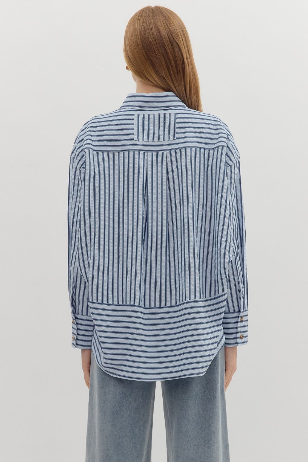 Chambray Stripe Button Up Top