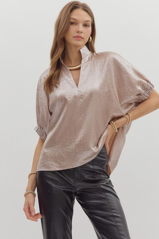 Champagne Metallic V-neck Top