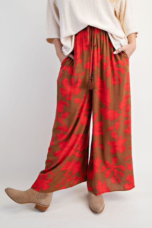 Camellia Elastic Wide Leg