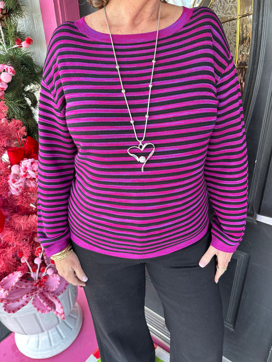 Fuchsia 3/4 Boxy Stripe Top