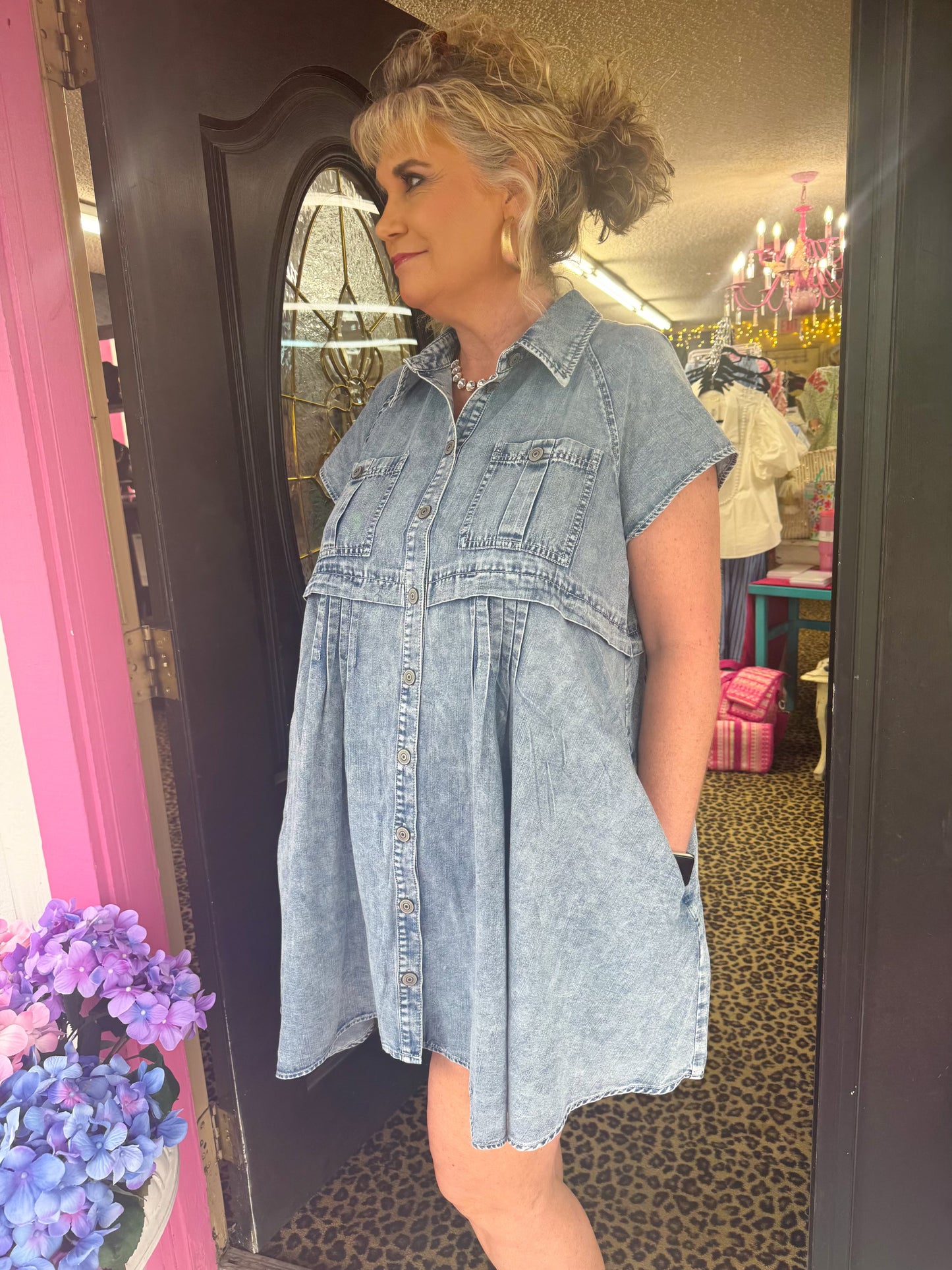 Button Front Denim Dress