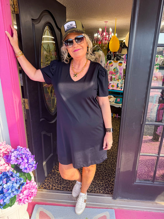 Black Puffed Slv Dress