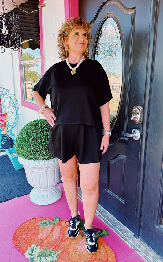 Black SS Pleated Skort Set