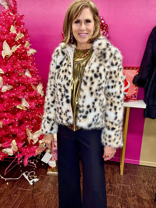 White Leopard Faux Fur Jacket