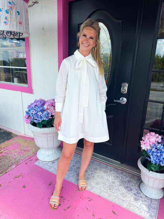 White Bow Shirt Dress