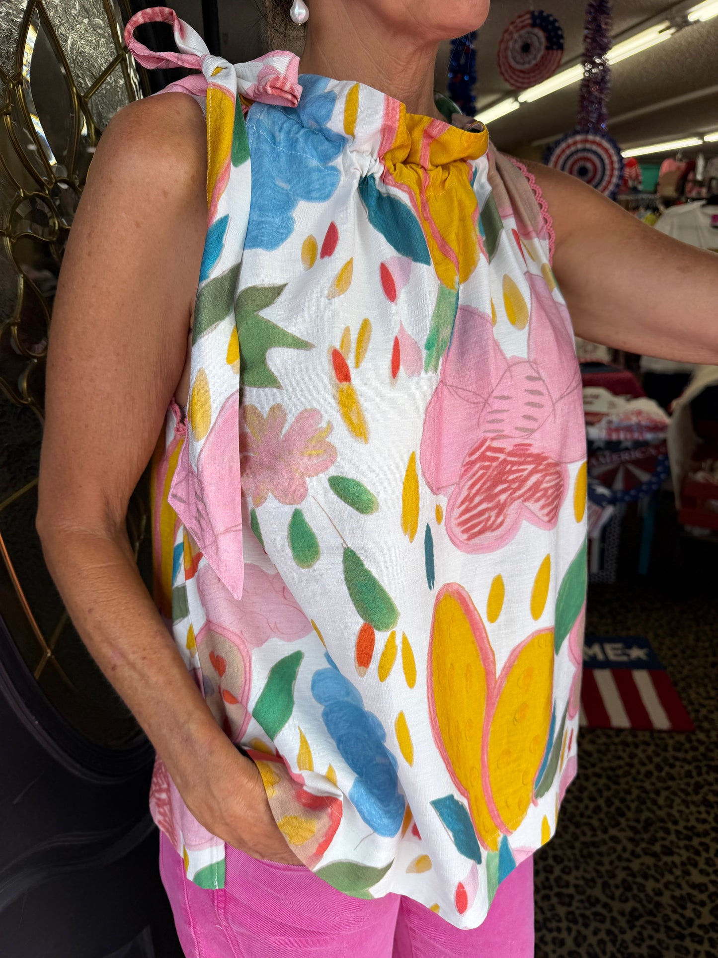 Cream Pastel Sleeveless Tie Top