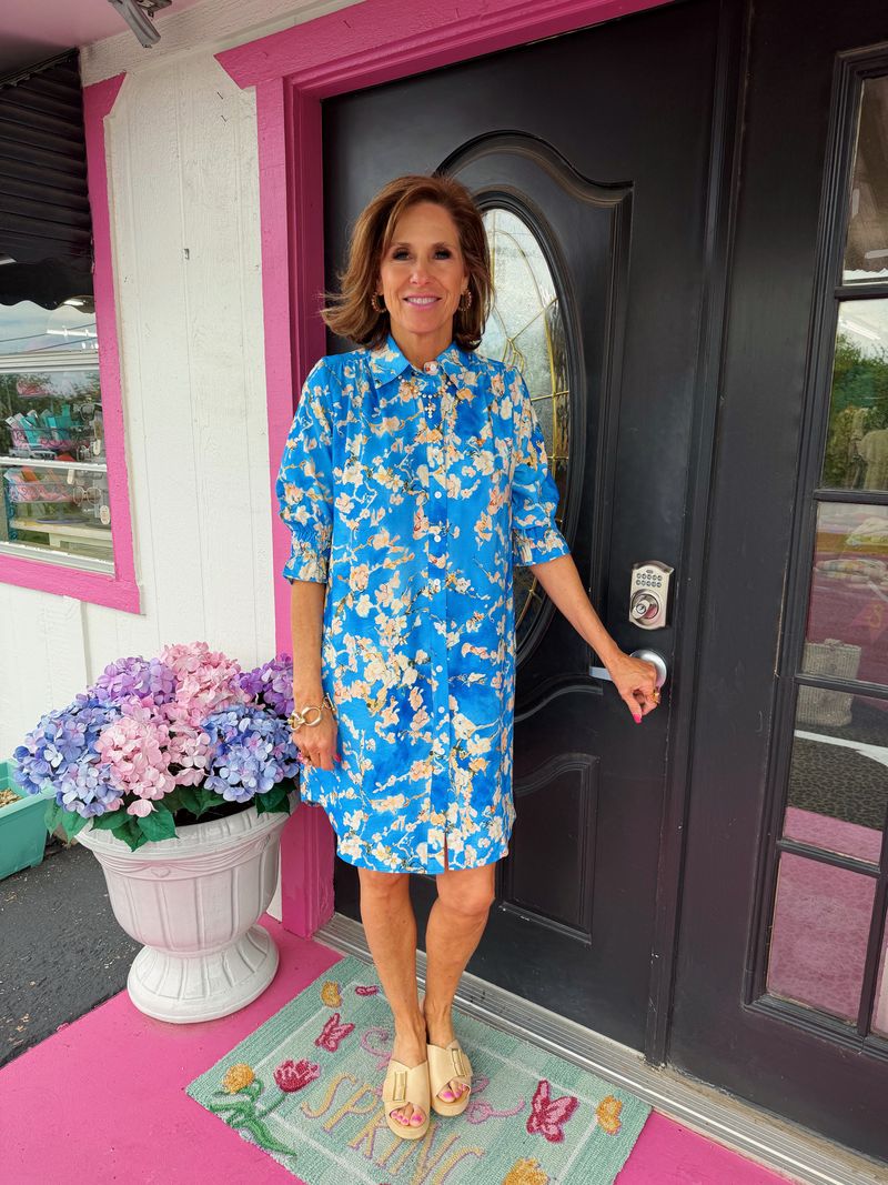 Bright Blue Floral Print Dress