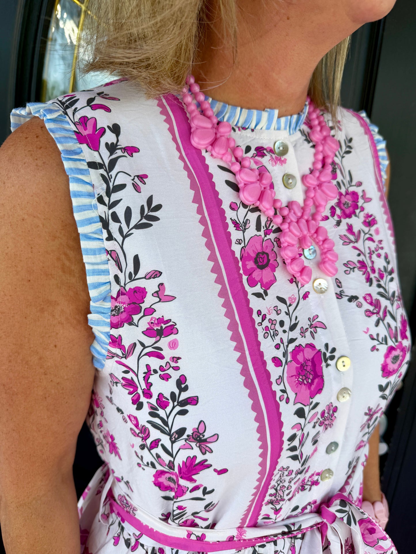 Pink Floral Sleeveless Midi Dress