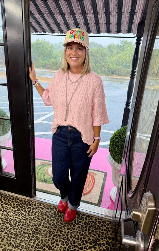 Baby Pink Cable SS Sweater