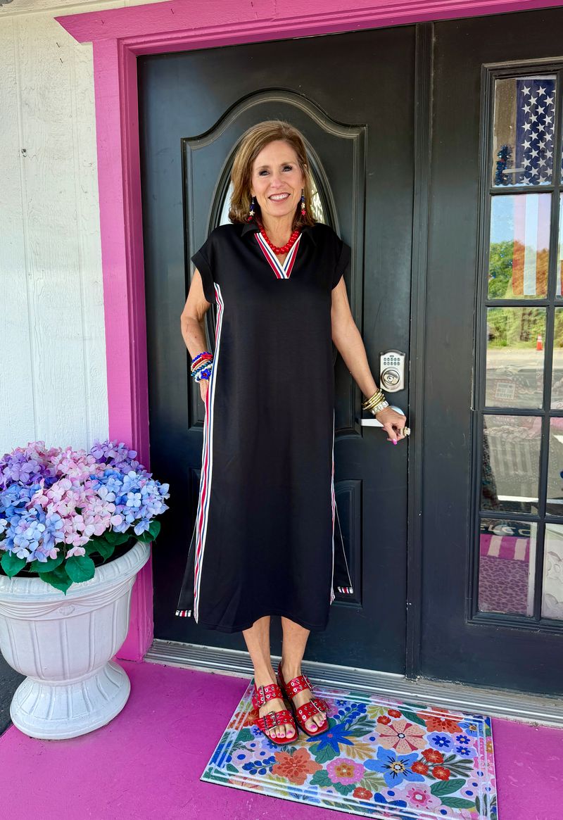 Black Scuba Dress W/RWB Trim