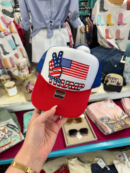 Trump with Flag Peace Sign Cap