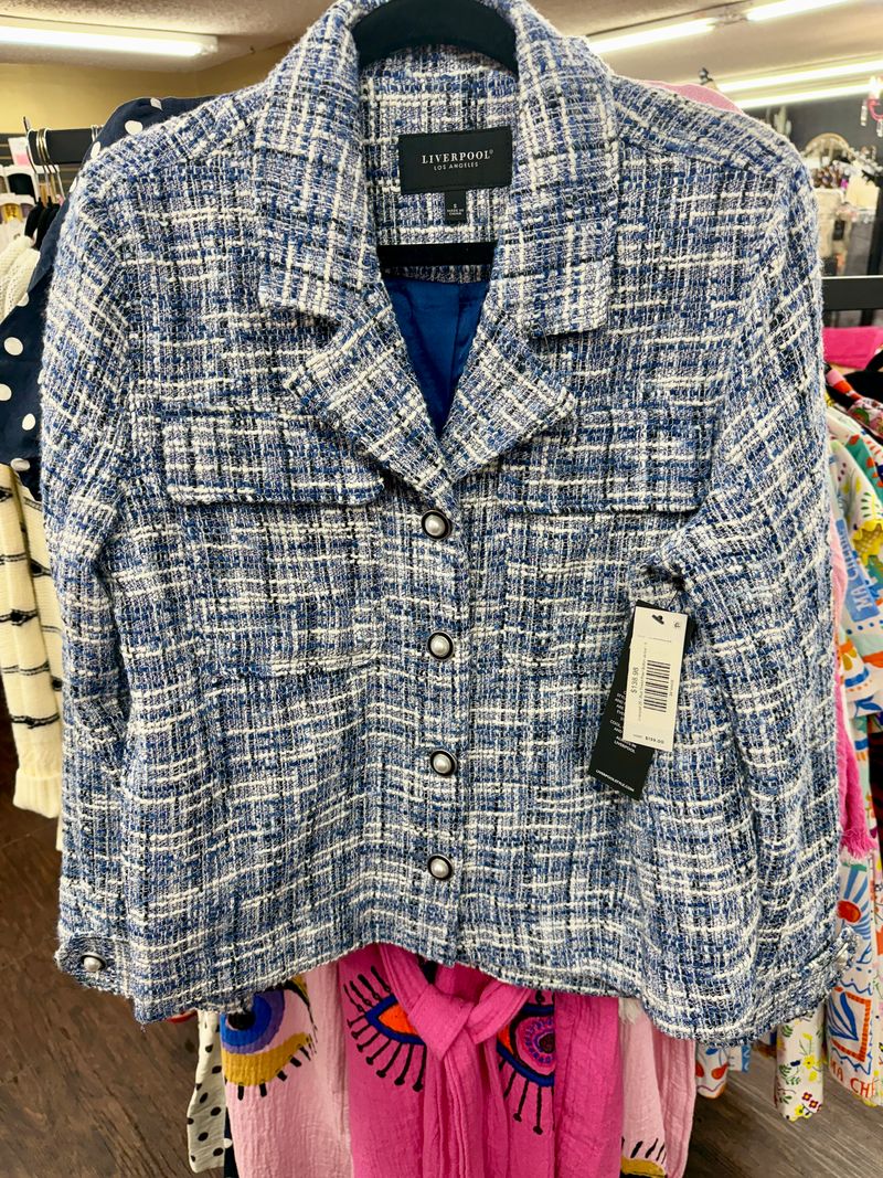 Blue Tweed Pearl Button Jacket