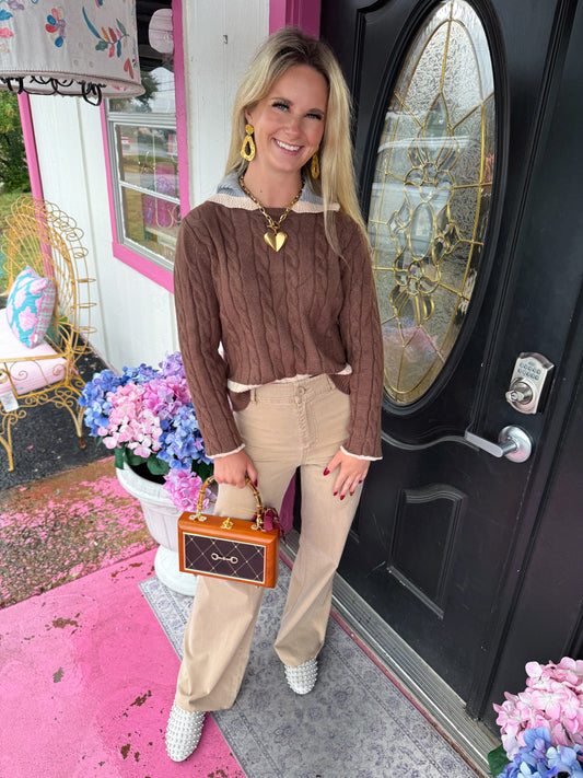 Brown Collared Sweater Top