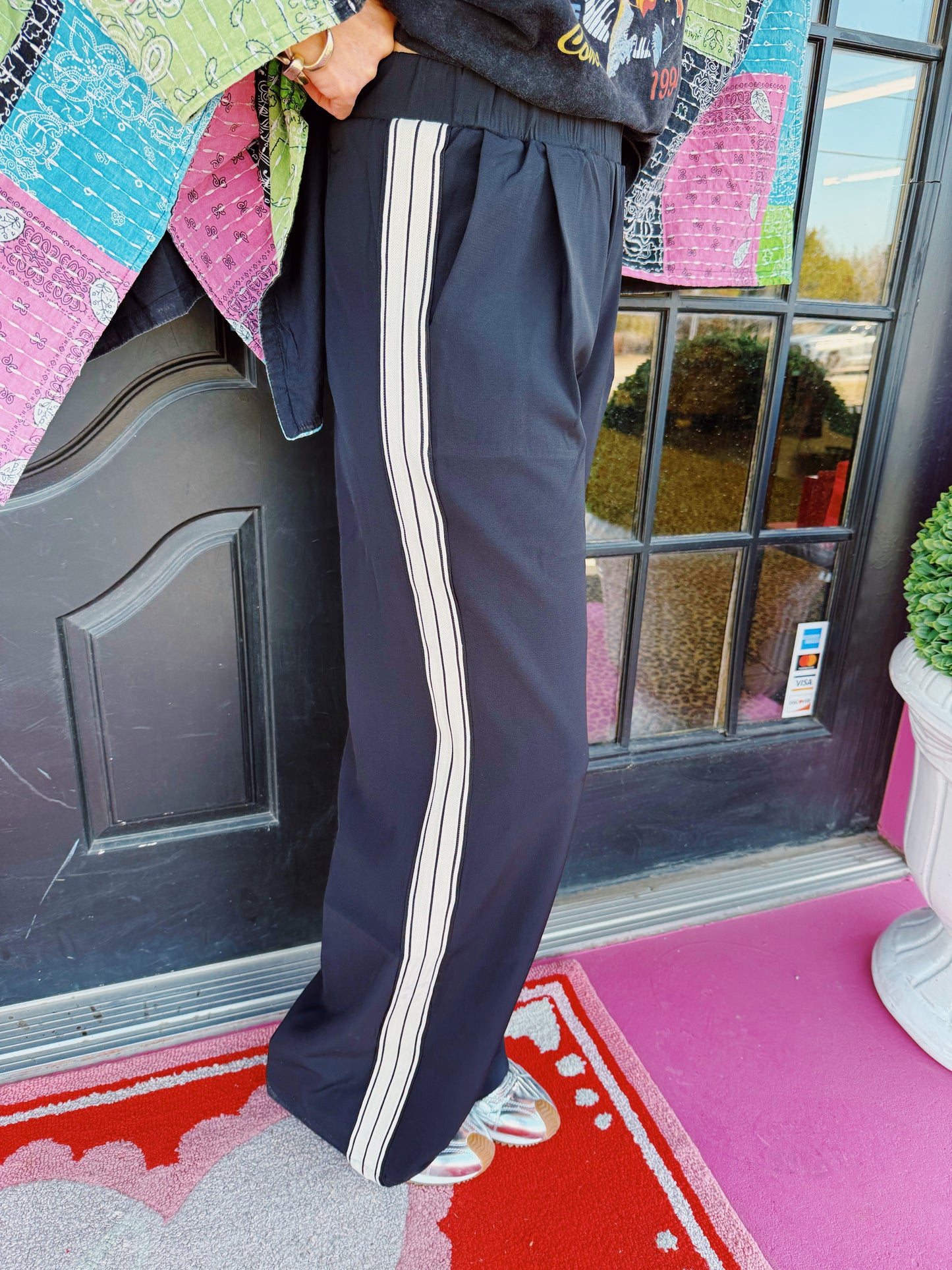 Black Side Strip Wide Leg Pant