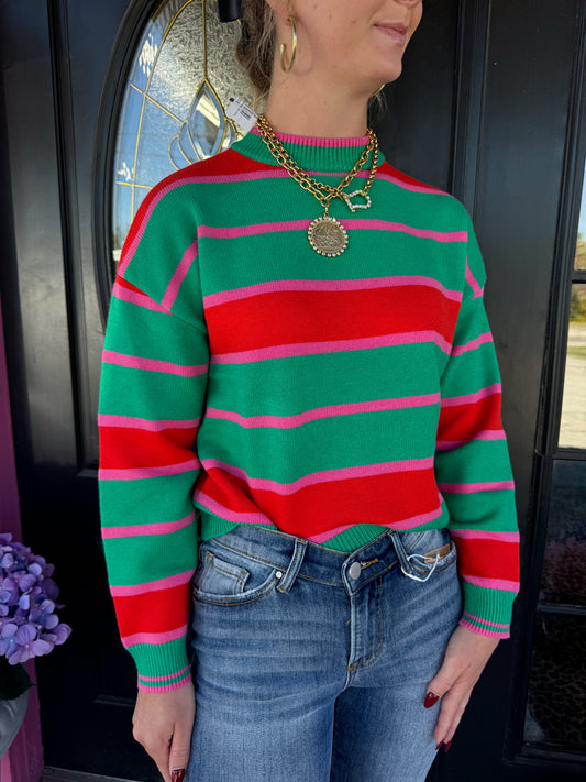 Green Striped Knit Sweater
