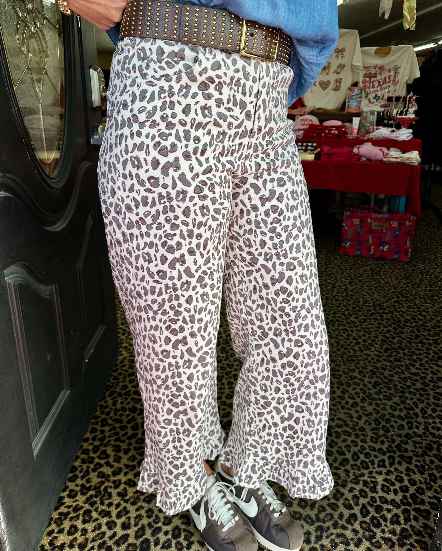 Crop Leopard Ruffle Pant