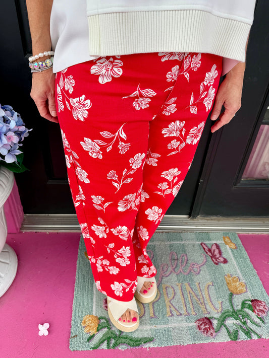Red & White Floral Pants