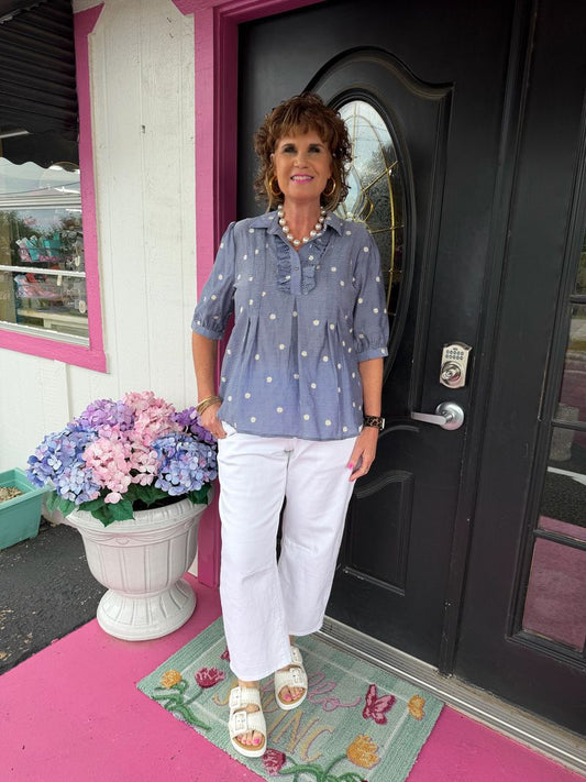 Navy Stripe Daisy Top
